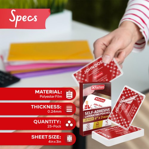 XFasten Self-Sealing Laminating Pouches Business Card Size, 9.5 Mil and Hard Self Laminating Business Cards Pouch (Pack of 25)