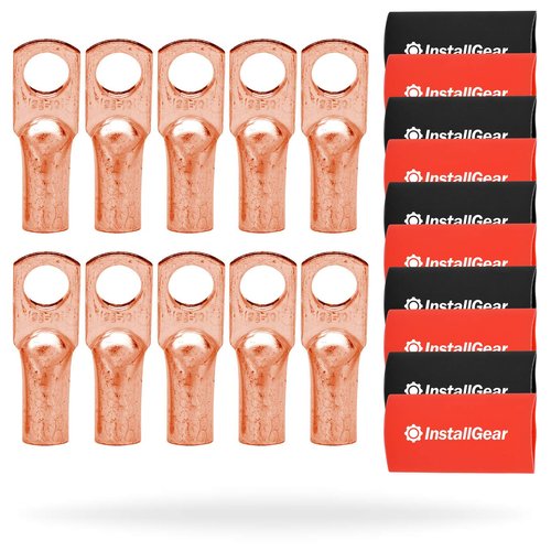 InstallGear 4 Gauge AWG Pure Copper Lugs Ring Terminals Connectors with Heat Shrink (10 Pack) | Electrical Connectors, Heat Shrink 4 Gauge Wire Connectors for 4 Gauge Wire Terminals