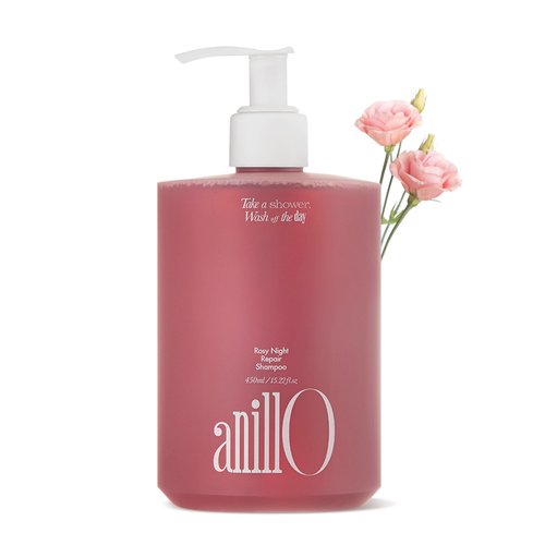 ANILLO Rosy Night Repair Shampoo 450ml / 15.22 fl. Oz, Vegan Daily Repair Shampoo with Damask Rose Water and Ceramide Complex for Damaged and Dyed Hair, Silicone, Sulfate & Paraben Free
