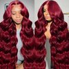 28 Inch 99j Burgundy Lace Front Wigs Human Hair 200% Density 13x6 Body Wave Lace Front Wigs Human Hair Pre Plucked Glueless Red Wig Wine Red Lace Front Wigs Human Hair Wigs for Women Reddish Brown