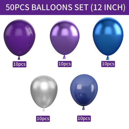 Purple and Blue Balloons Set, 50 PCS 10 Inch Purple Blue Black Party Balloons, Space Balloons Navy Blue Purple Silver Helium Balloons for Birthday Party Space Theme Baby Shower Supplies