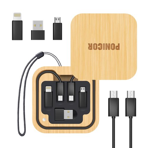 PONICOR Multi USB Charging Adapter Cable Kit for Travel, Fast Charging and Data Transfer Cable with Type C to Type C/Micro/USB A Adapters, Pocket Cable Kit for Travel Gadget