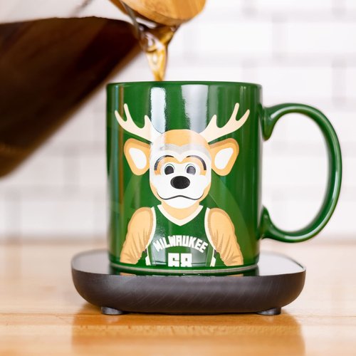 Uncanny Brands NBA Milwaukee Bucks Bango Mascot Mug Warmer with Mug Keeps Your Favorite Beverage Warm - Auto Shut On/Off