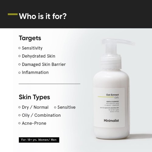 CAIRA Minimalist Gentle Cleanser 6% Oat Extract For Sensitive Skin | Hydrating | Sulphate Free | Non-Drying | Non-Irritant | Gentle Face Wash With Hyaluronic Acid (120 ml)