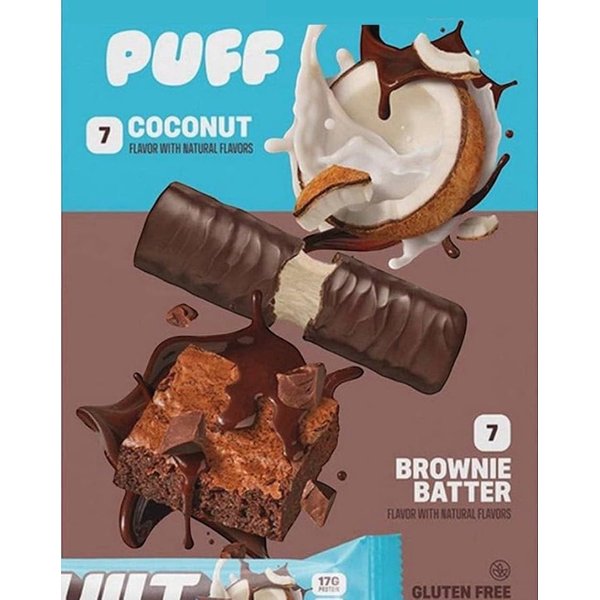 14 Pack Protein Bars, 7 Coconut Flavor PUFF and 7 Brownie Batter 17g Protein, Gluten Free, 19.75 oz