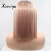 Xiweiya Short Wigs Rose Gold Straight Cut Bob Lace Front Wigs with Dark Root Middle Part Short Pink Bob Short Soft Wig Heat Resistant Fiber Hair Replacement Wig Women Drag Queen Makeup 12 inch