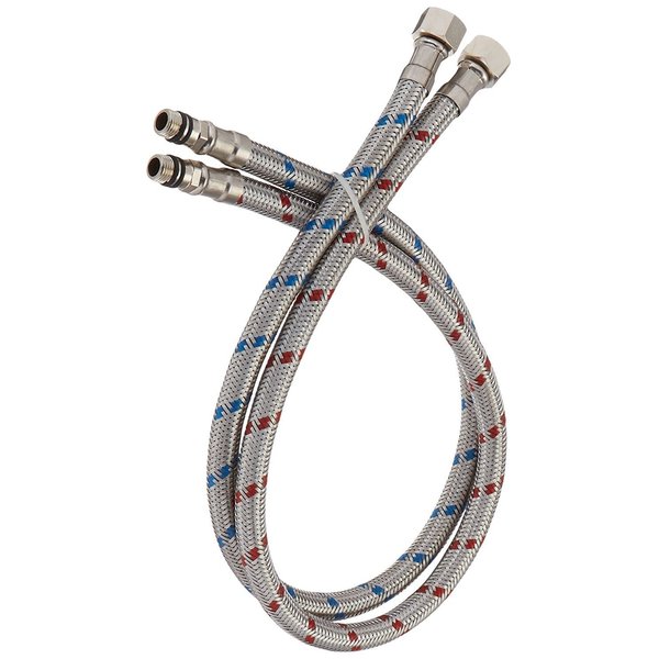 BATHLAVISH 24-Inch Long Bathroom Kitchen Faucet Connector Braided Stainless Steel Supply Hose 3/8-Inch Female Compression Thread x M10 Male Connector, x 2 Pcs (1 Pair)