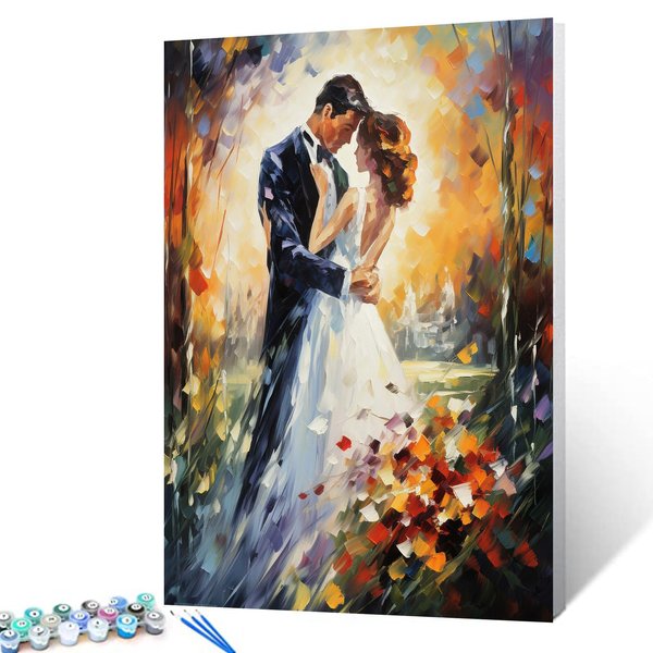Graffitic Affectionate Couple Oil Paint by Number Romantic Wedding Scene DIY Acrylic Paintwork Kit for Kids Adults Beginner Pop Art, Forest Canvas Painting Arts Craft 16x20 Inch Home Decor(DIY Frame)