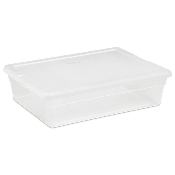 Sterilite 28 Qt Underbed Storage Box, Stackable Bin with Lid, Plastic Container to Organize, Bedroom, Clear Base and White Lid, 1-Pack