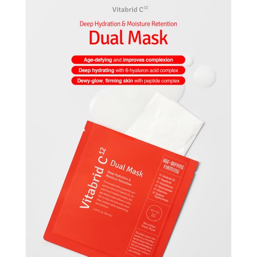 VITABRID C12 Dual Mask Korean Face Mask for Anti Aging, Firming, Hydrating, Nourishing with Highly Concentrated Peptide, Vitamin C Essence - Hypoallergenic Microfiber Sheet, 1.02 fl.oz. 5 Sheets