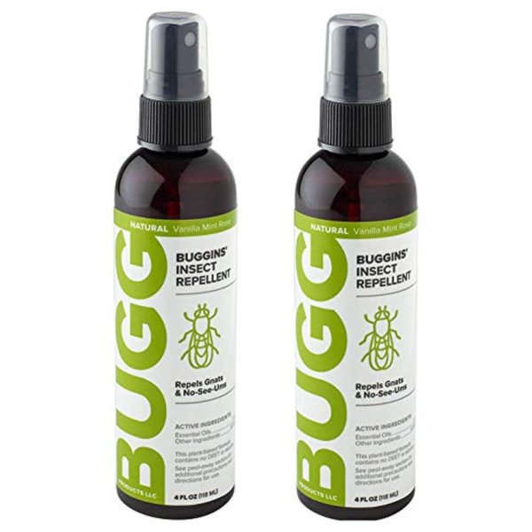 Buggins Natural Insect Repellent, DEET-Free, Repels Gnats & Flies, Plant Based, Vanilla Mint & Rose Scent, 4-oz (2 Pack)