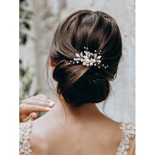 SWEETV Bridal Hair Comb Bendable Pearl Crystal Hair Accessory Leaf Hair Piece Vintage Wedding Hair Accessories for Brides Bridesmaids Women Girls