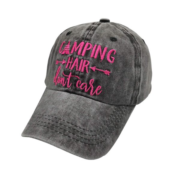 Waldeal Women's Embroidered Camping Hair Don't Care Hat Adjustable Baseball Cap Black