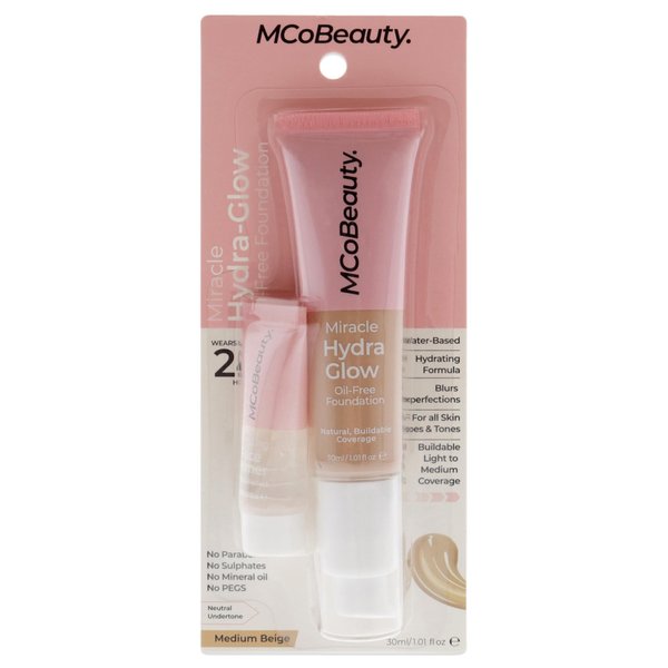 MCoBeauty Miracle Hydra Glow Oil-Free Foundation - Corrects Skin Tone And Blurs Imperfections - Lightweight, Buildable Coverage - Hydrates And Nourishes - Luminous Complexion - Medium Beige - 1 Oz