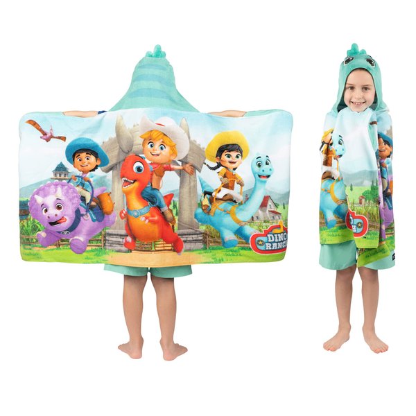 Dino Ranch Bath/Pool/Beach Soft Cotton Terry Hooded Towel Wrap, 24 in x 50 in, By Franco Kids
