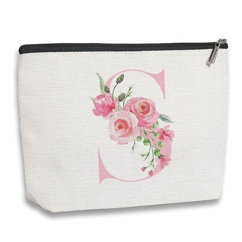 kdxpbpz Initial Makeup Bag, Personalized Gifts for Women, Bridesmaid Gifts, Birthday Gifts for Women Mom, Gifts for Best Friend, Bride Bridesmaid Cosmetic bag (Pink, S)