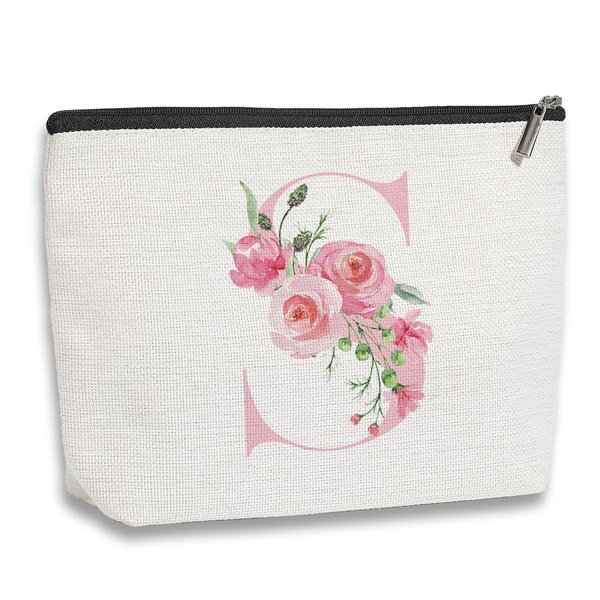 kdxpbpz Initial Makeup Bag, Personalized Gifts for Women, Bridesmaid Gifts, Birthday Gifts for Women Mom, Gifts for Best Friend, Bride Bridesmaid Cosmetic bag (Pink, S)