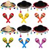 Honoson Wooden Fiesta Maracas Mini Sombrero Top Hat for Kids Festival Mexican Party Decorations (Stylish Style, 18 Pcs)