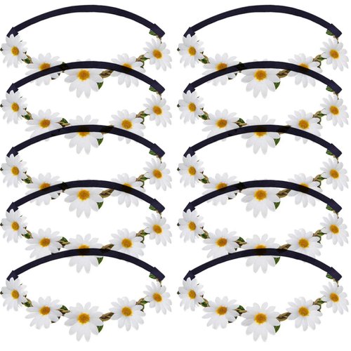 Pursuestar 10Pcs Daisy Flower Headband Crown Floral Garland Head Cap Hair Wreath for Festival Wedding Party Beach Vacation Decoration - White