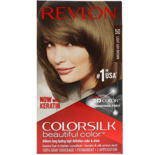 Revlon ColorSilk Hair Color, 50 Light Ash Brown 1 ea (Pack of 3)