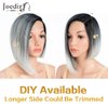 JOEDIR HAIR Bob Lace Front Wigs for Women Ombre Grey Asymmetrical Bob Wigs Side Part Bob Lace Wig Short Straight Bob Synthetic Hair (Color: 3T1B/GWHT)