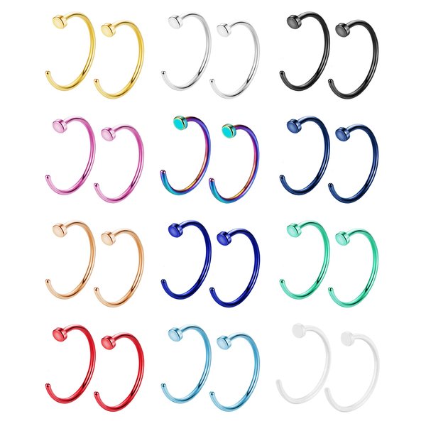 NICEIGHT 20G Stainless Steel Nose Rings Hoop for Women Men Nose Piercing Cartilage Earrings Hoop Helix Lip Piercing Jewelry Set 8mm
