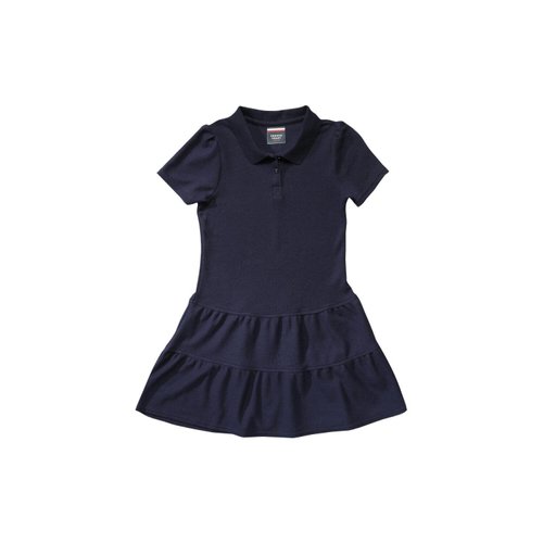 French Toast girls Ruffle Pique Polo School Uniform Dress, Navy, 6-6X US
