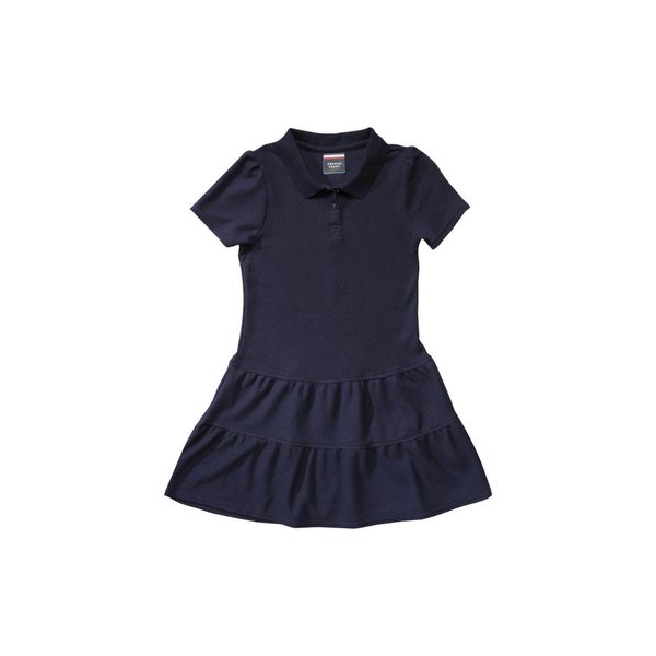 French Toast girls Ruffle Pique Polo School Uniform Dress, Navy, 6-6X US