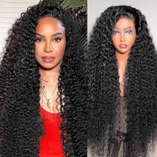 PIOPIC 13x6 Water Wave Lace Front Wigs Human Hair Pre Plucked 200 Density HD Transparent Lace Frontal Wigs Human Hair With Baby Hair Wet and Wavy Human Hair Wigs Bleached Knots Curly Hair Wigs 24 Inch