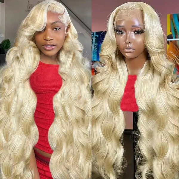 MENGLLE 613 13x6 Lace Front Wig Human Hair 200 Density Blonde Body Wave HD Lace Front Wigs Human Hair Blonde Wig Human Hair Pre Plucked 13x6 HD Lace Frontal Wig 613 Human Hair Wig for Women (28 Inch)