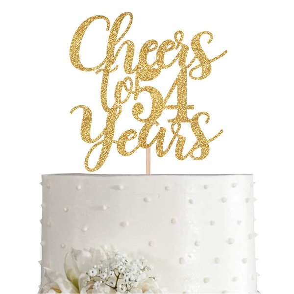 Gold Glitter Cheers to 54 years cake topper, Gold Happy 54th Birthday Cake Topper, Birthday Party Decorations, Supplies