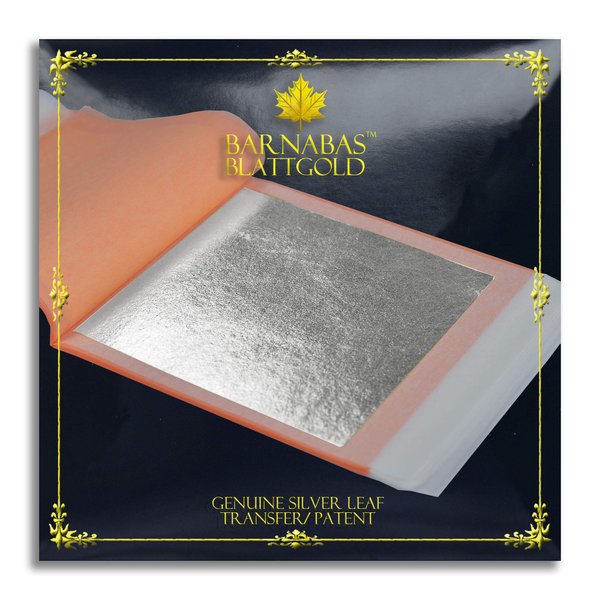 Barnabas Blattgold: Silver Leaf Transfer Sheets [25 sheets , 3.75 inch] - aka Silver Foil Sheets, Real Silver Leaf sheets for painting, silver leaf sheets for craft, silver leaf foil sheets