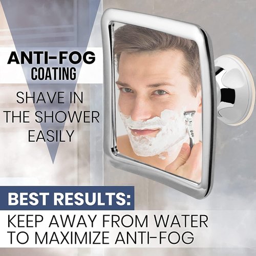 MIRRORVANA Fogless Shower Mirror for Shaving with Upgraded Suction, Anti Fog Shatterproof Surface and 360° Swivel, 6.3" x 6.3" (Chrome)