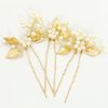 PRETTYLIFE Pearl Wedding Hair Pins U-Shaped Gold Leaf Hair Accessories Head Pieces for Bride Women Girls Party, Set of 3