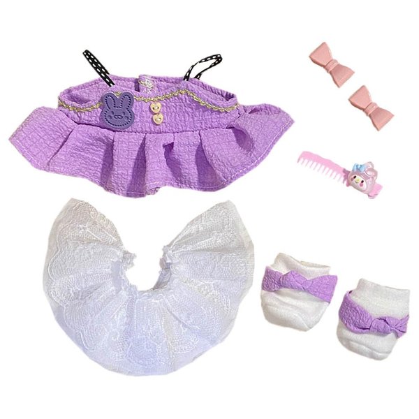niannyyhouse 20cm Plush Doll Clothes Dress Petticoat Shoes Accessories Princess Skirt Set Soft Stuffed Plush Toy Dressup (Purple)