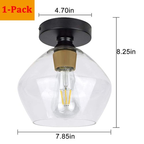DLLT Industrial Semi Flush Mount Light, Vintage Close to Ceiling Light, Farmhouse Glass Ceiling Light Fixture for Hallway, Entryway, Dining Room, Bedroom, Cafe, Bar