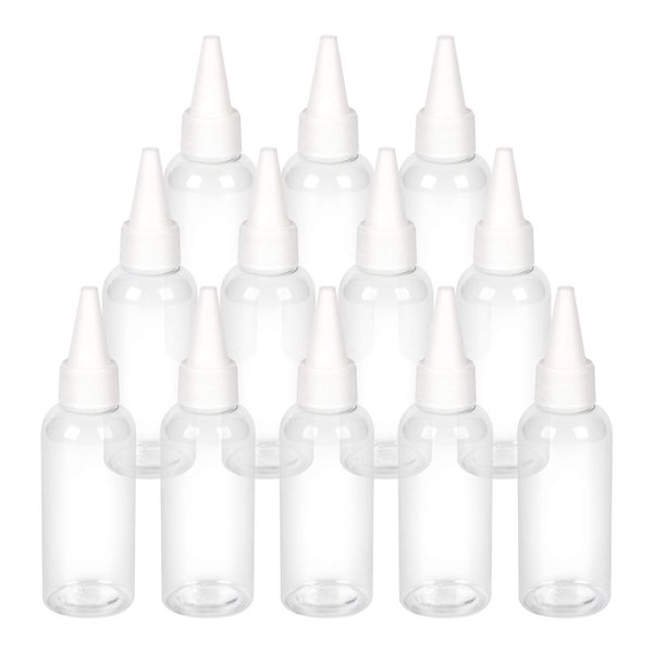 TRENDBOX 2oz / 60ml Hair Color Applicator Bottles Pointed Mouth Top Cap Bottles Twist Cap for Essential Oils, Liquid - 12 Pack