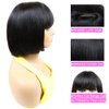 Mofyue Short Human Hair Bob Wigs With Bangs Straight Realistic Scalp Glueless Non Lace Front Wig For Women Blunt Cut Bob Wigs 180% Density (10 Inch)