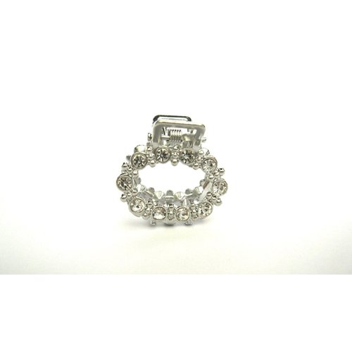 Small mini silver metal oval crystal hair claw clip bridal clip