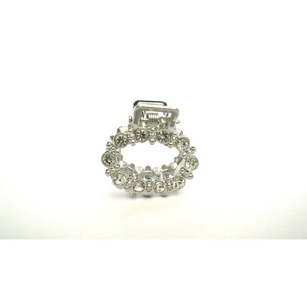 Small mini silver metal oval crystal hair claw clip bridal clip