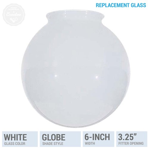KOR K21815 6-Inch White Glass Globe Lamp Shade - 3-1/4-Inch Fitter Opening - Lighting Fixture Replacement