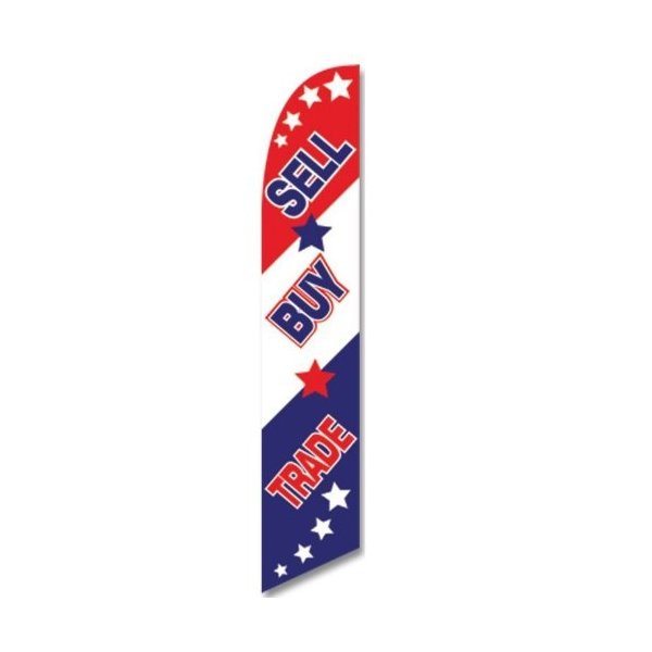 Windless Full Sleeve Swooper Flag SELL BUY TRADE Red White Blue w Stars
