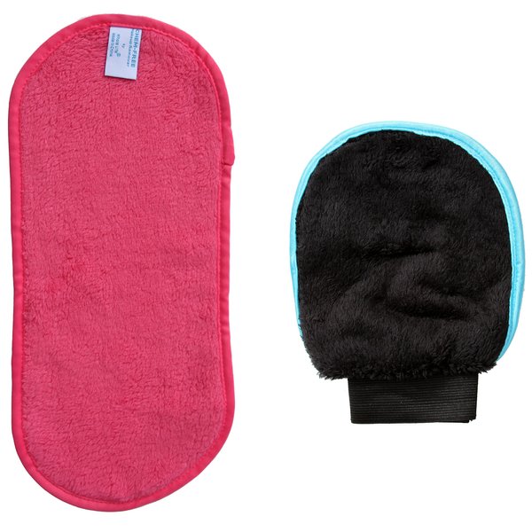 PINK CHEM FREE Makeup Remover Set - Facial Cleansing Cloth & Exfoliation Glove - Chemical Free - Natural Makeup Remover-Works with Warm Water - Waterproof Mascara Remover - Perfect for Sensitive Skin
