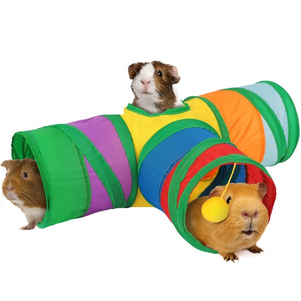 Rypet Guinea Pig Tunnel 3 Way Collapsible Small Pet Tunnels and Tubes with Interactive Ball for Baby Rabbit Ferret Hamster Chinchilla Hedgehog Hiding and Resting