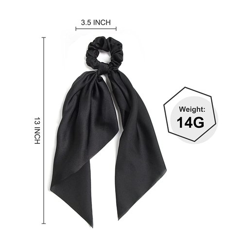 2 PCS Hair Scrunchies Scarf White Black Hair Ribbon Satin Silk Elastic Hair Tie Bow Bands Ponytail Holder Accessories for Women Girls