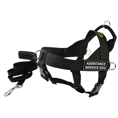 Dean and Tyler Bundle One DT Universal Harness, Assistance Service Dog, Medium (26, 32) + One Padded Puppy Leash, 6-Feet Stainless Snap, Black
