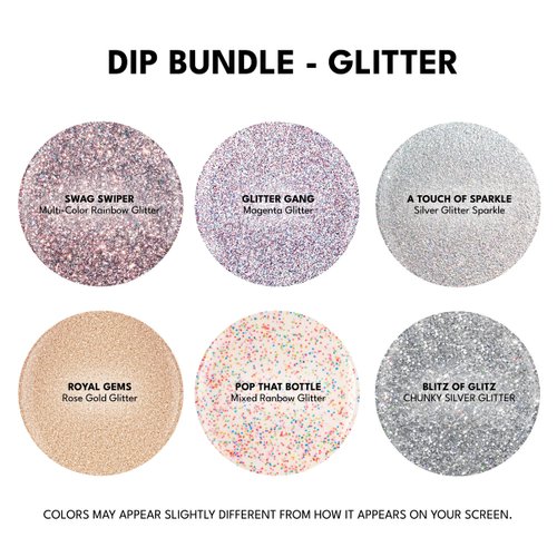 RC Red Carpet Manicure Color Dip Bundle Glitter – Vibrant Dipping Powder Set, 0.3 oz Each – Easy to Use, No UV/LED Needed, Non-Irritating Formula, Salon Quality Nails at Home, 6pcs.