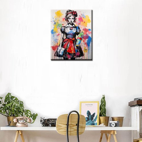 Banksy Graffitic Paint by Numbers Kits with Brushes and Acrylic Pigment on Canvas Men Hold the Flowers Painting for Adults, Heart Arts Crafts Project for Home Wall Decor Gifts 16''x20'' (DIY Framed)