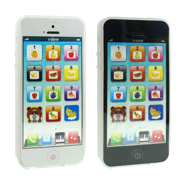 Cooplay 2pcs Black and White Yphone Toy Play Music Cell Phone Mobile Phone Learning English Education Christmas Lights Interactive for Toddler Baby Kids Sets of 2