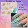 TemBelle Nail Charms, 50 Pcs Butterfly Nail Charms 3D Butterflies Shape Charms for Nails Gems, Nail Art Decorations Supplies (25Pcs Gold, 25Pcs Silver)